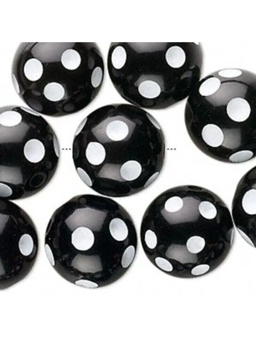 Vintage Y2K 90s Black White Polka Dot 16mm Round Lucite Acrylic Beads 10 pcs